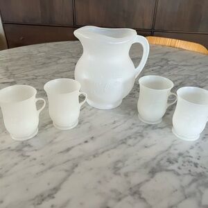 Vintage Kool Aid Man 2 Quart Plastic Pitcher & 4 Cups Glasses Clear 1980's